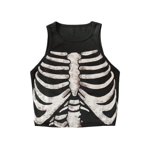 Tops - Rad Skeleton Ribcage Print Sleeveless Crewneck Tank Crop Top Small